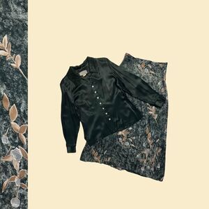 Vintage 70s 2-piece skirt & blouse set, Synari size 12/M floral green maxi skirt